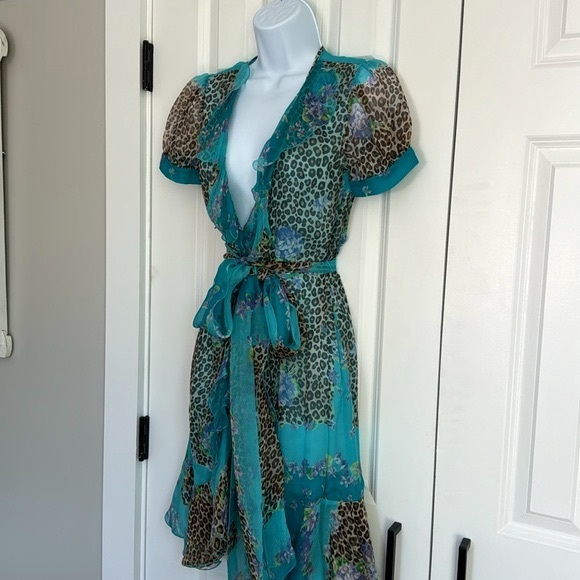 Blumarine Teal and Leopard Print Dress - Picture 4 of 14